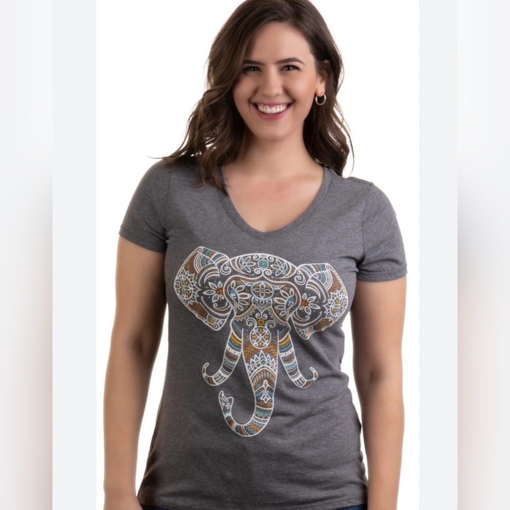 2/$25 Gray T-Shirt with Colorful Elephant Design